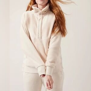 Women’s Athleta Recover Cozy Snap Front Sweatshirt Cream Plus Size 2X